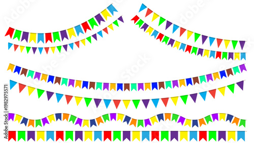 Bunting Party Flag, Birthday party flags, colorful party bunting flags garland set festive decoration banner clipart collection for celebration event design. Bunting, Pennant, Garland vector
