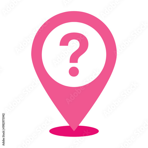 Pink Map Marker Icon with Question Mark Symbol Isolated on White Background for Location Search