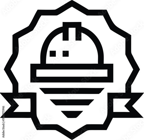 Industrial hard hat protection emblem for worker safety on building construction sites