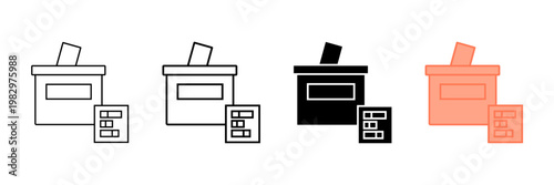 Set of minimalist election icons with transparent background, depicting ballot boxes and papers for democratic processes, political campaigns, and public polls, vector illustration