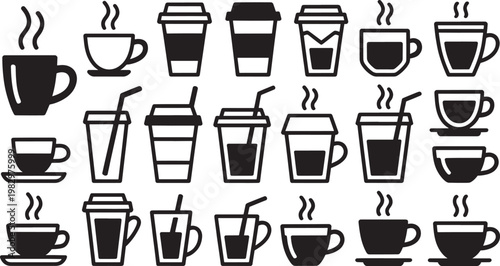 Black and white of various wine glasses and bottles, isolated on white background, wine bottle glassware