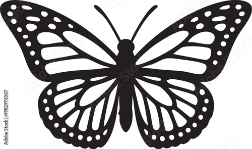 Monarch butterfly silhouettes collection, vector illustration isolated on white background, Abstract modern seamless pattern of monarch butterfly contours on white background for decoration design. 