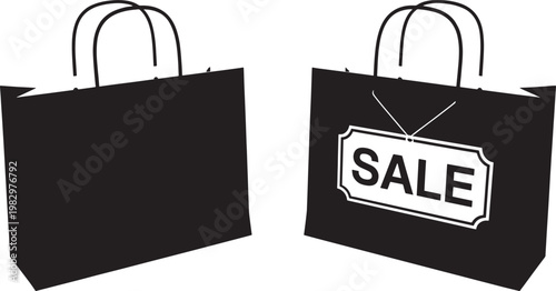 Black shopping bag with white handles and red sale tag black tote bag shopping bag retail bag