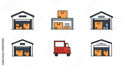 Logistics Warehouse Line art minimal clean shapes illustration