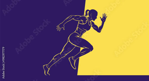 Dynamic illustration of a female athlete in midstride during a sprint race.