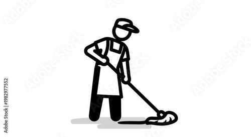 Simple Line Art Icon of a Person Mopping the Floor.