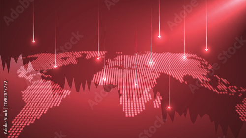 Stock market losses. Bankrupt financial with arrows pointing down. Vector
