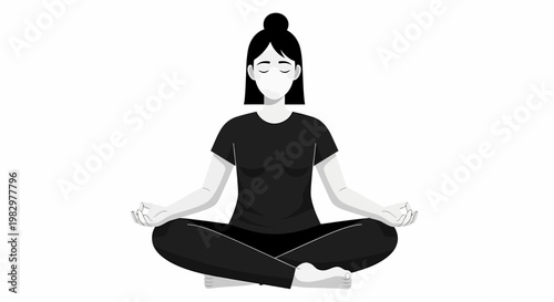 Woman Meditating in Lotus Pose Peaceful Mind Calmness.