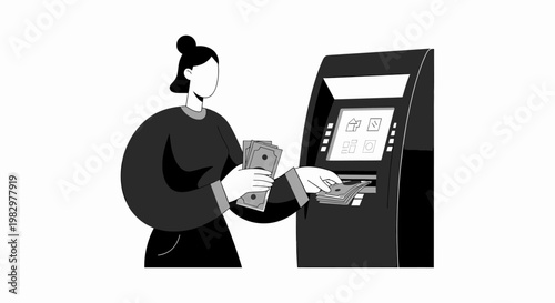 Woman withdrawing cash from an ATM machine.