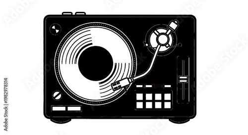 Vector illustration of vector illustration of a dj turntable with a vinyl record player on a transparent background