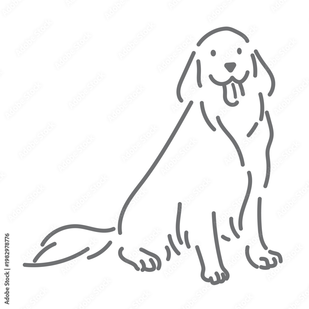 Fototapeta premium 座っているゴールデンレトリバー シンプルでお洒落な線画イラスト