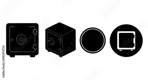 Vector illustration of set of safe icons, security and protection symbols for banking and storage on a transparent background