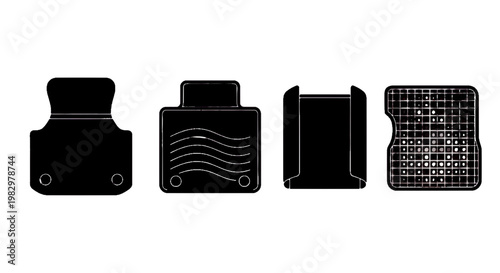 Vector illustration of set of four black car floor mats for vehicle interior protection on a transparent background