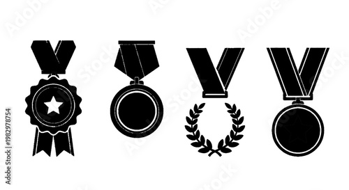 Vector illustration of set of award medals and ribbons icons on a transparent background