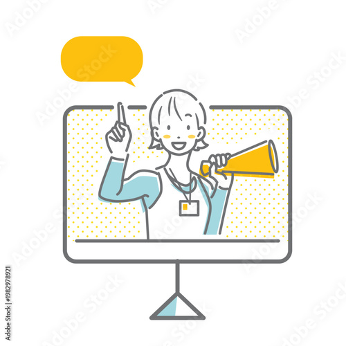 オンラインでアドバイスをするパーソナルトレーナー　シンプルでお洒落な線画イラスト