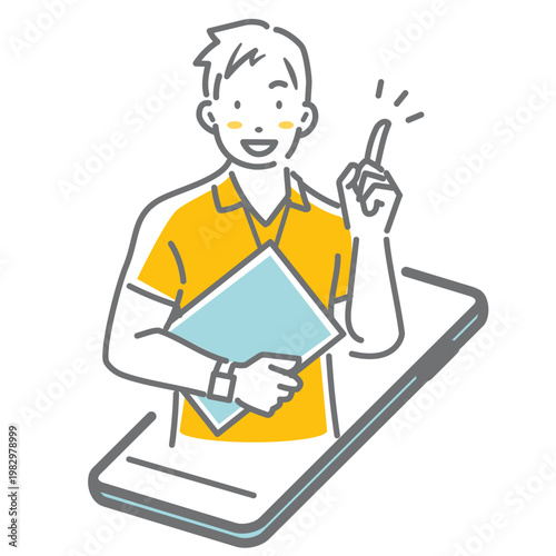 オンラインでアドバイスをするパーソナルトレーナー　シンプルでお洒落な線画イラスト