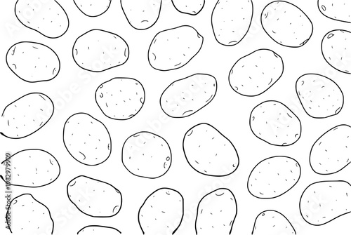 Hand-drawn black and white pattern of potatoes, simple outline for food themes