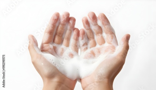 A palm full of cleansing soap foam for thorough hand hygiene on World Hand Hygiene Day