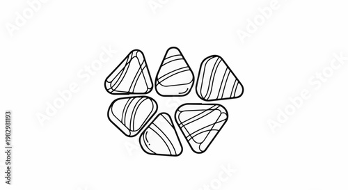 A collection of stylized, outlined candies arranged in a circular pattern