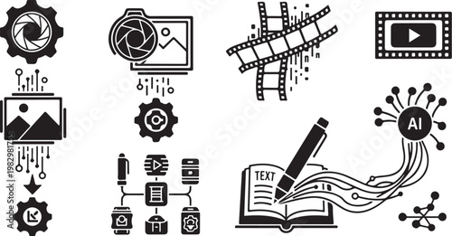 Black and white icons for technology and media