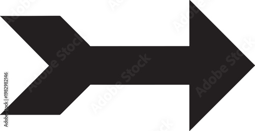 Black arrow pointing right with a white border, bold geometric shape right arrow bold line white border