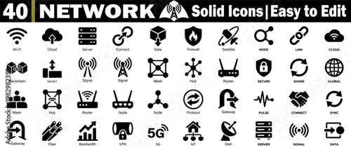 Network Icons set. Port router gateway wireless protocol wave port hub access echo mesh fiber router flow stream connect signal node sync gateway. vector illustration.