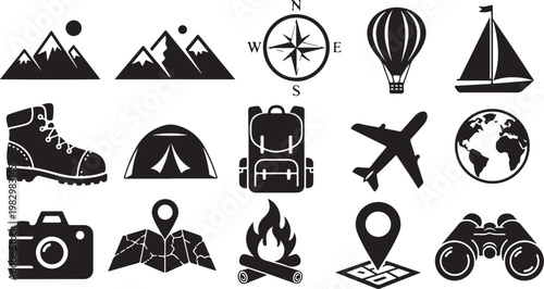 Travel and Adventure Icons for Exploration and Fun