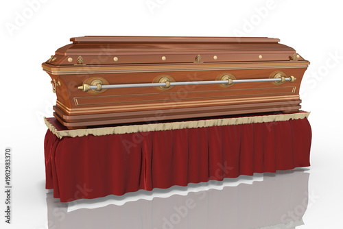 d Luxus Hochglanz Sarg aus Edelholz und Gold auf stransparenten Hintergrund

