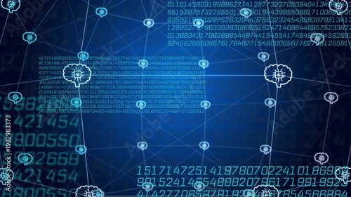 Stylized 3D grid showing node grid while numeric panels sliding, initiating pulsing links for tech