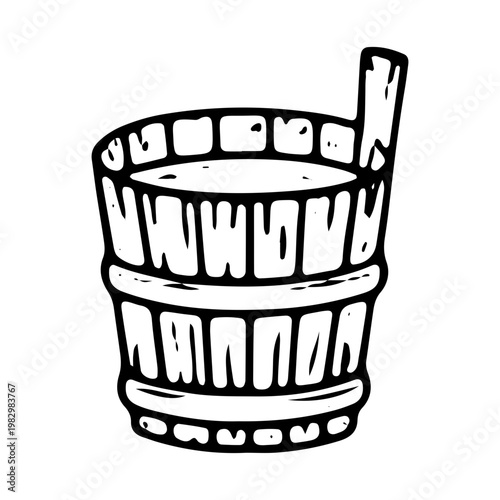 Hand Drawn Wooden Sauna Bucket