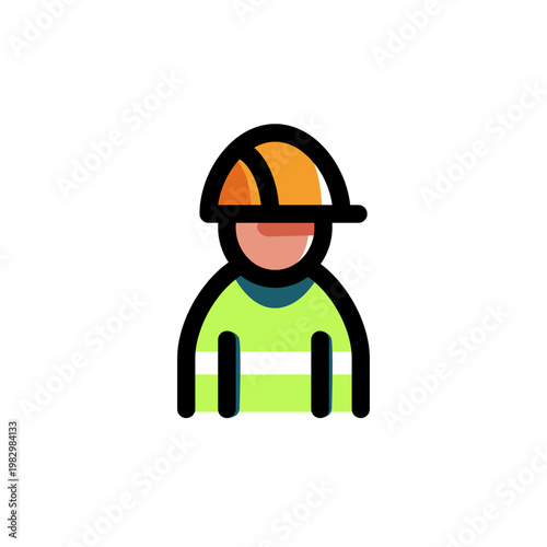 Worker, vector flat color icon. Industrial worker, alarm worker, road service in an orange helmet and light green overalls with light high-visibility stitches.