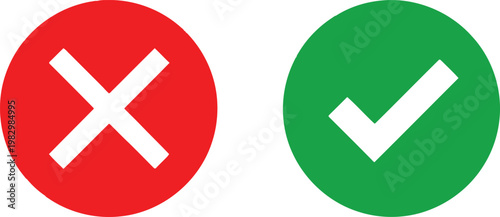 A graphic illustration featuring a red cross mark and a green check mark for binary decision making Vector