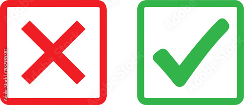 A graphic illustration showing a red cross and a green checkmark symbol for selection choices Vector