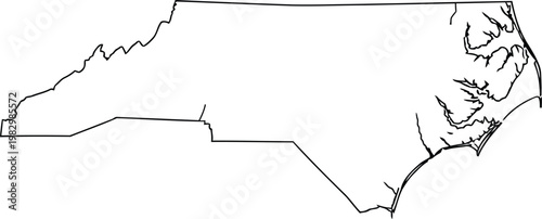 Schilderij op canvas A simple black outline drawing of the north carolina state map isolated on a pla