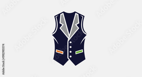 A dark blue waistcoat with grey lapels and white buttons