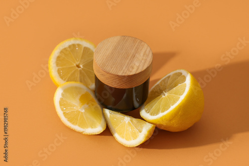 Glass jar of cosmetic produ...