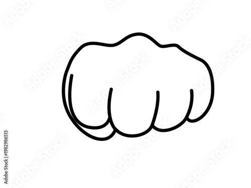 Front fist hand vector. Punching gesture for power, fight, and impact. Minimalist flat cartoon outline illustration isolated on white background. Strength and boxing symbol
