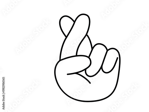 Fingers crossed hand sign vector. Gesture for luck, hope, and making a wish. Minimalist flat cartoon outline illustration isolated on white background. Superstition symbol