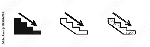 Stairs Down Navigation Icon Set with Arrow Direction