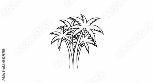 A cluster of palm trees with coconuts, drawn in a simple black and white sketch style