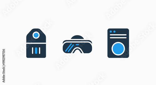 Technology and digital device set featuring smart camera and vr goggles icons technology electronic innovation hardware equipment recording software computing illustration collection