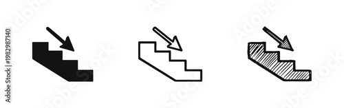 Downstairs Direction Icon Set with Downward Arrow