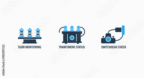 Industrial monitoring and equipment maintenance icon set with monitoring transformer maintenance inspection industry equipment technical electrical infrastructure engineering production