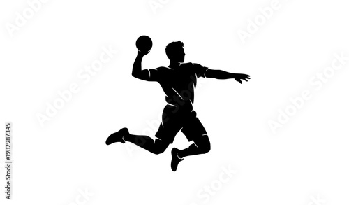 Athlete jumping and throwing ball dynamic sports silhouette vector illustration