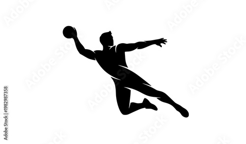 Dynamic athlete silhouette jumping and throwing ball sports vector icon