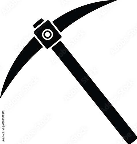 A minimalist black and white graphic icon of a traditional hand tool used for mining and digging Vector