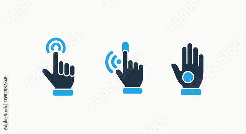 Touch and gesture icons representing wireless interaction with wireless connection interaction interface technology electronic illustration computing communication response execution