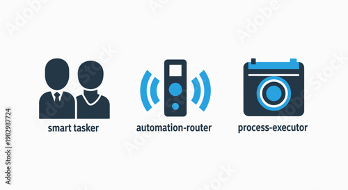 Automation and task management process icons with automation workflow management business executor efficiency technology optimization strategy software operation development industrial