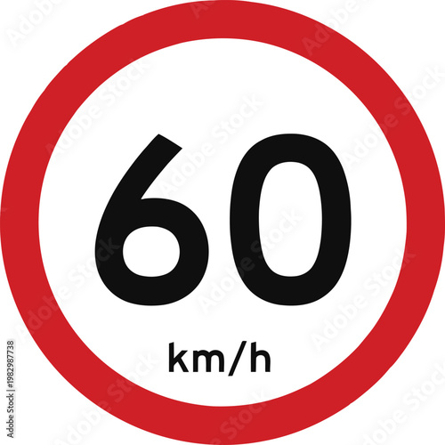 A standard circular traffic sign indicating a maximum speed limit of sixty kilometers per hour Vector