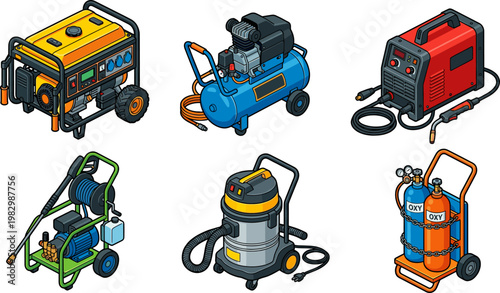Assorted industrial equipment including power generator air compressor and welding machine